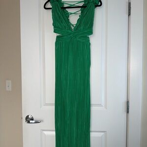 Hello Molly Green Pleated Maxi Dress with Crisscross Open Back - Tags on